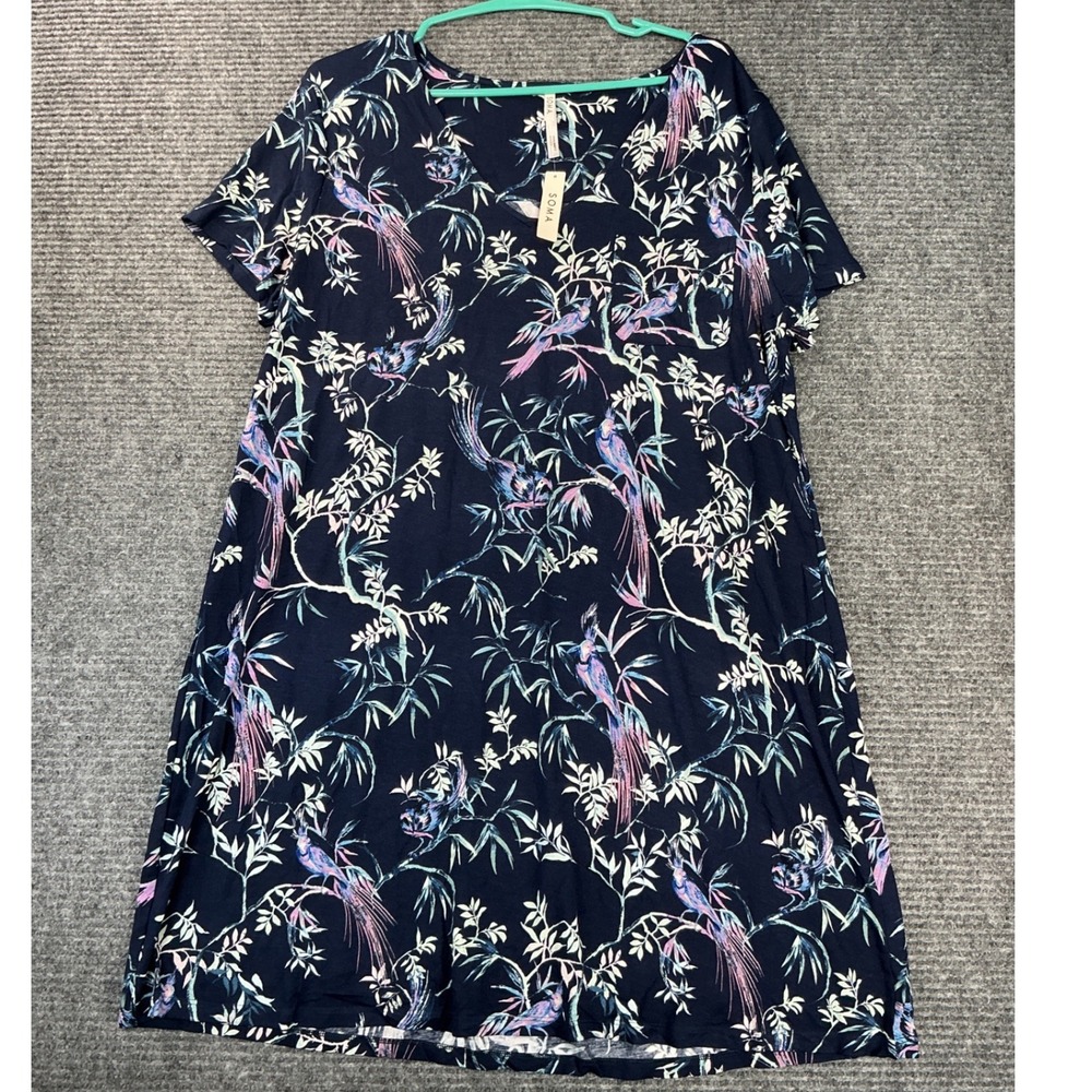 Soma Sleepshirt Women Large Song of Paradise PJ Shirt Navy New With Tags